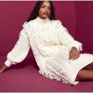 FARM RIO WHITE MIDI SWEATER DRESS